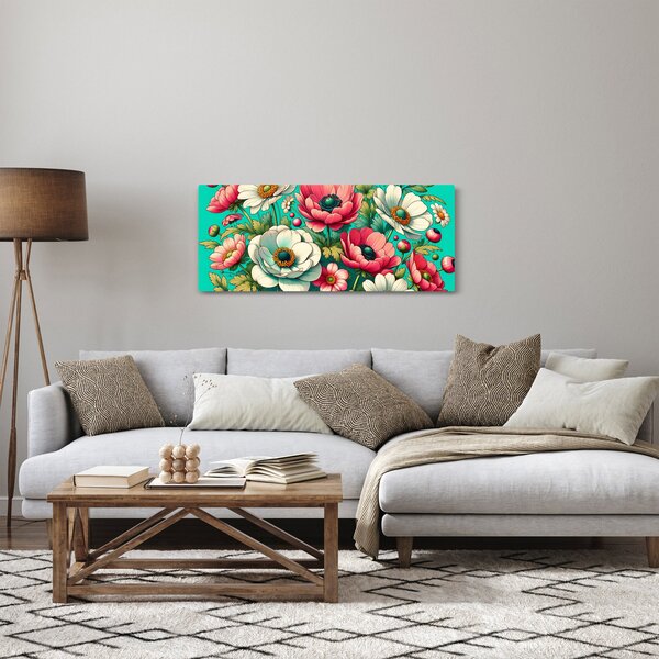 Tablou - Flori pe fundal albastru (120x50 cm)