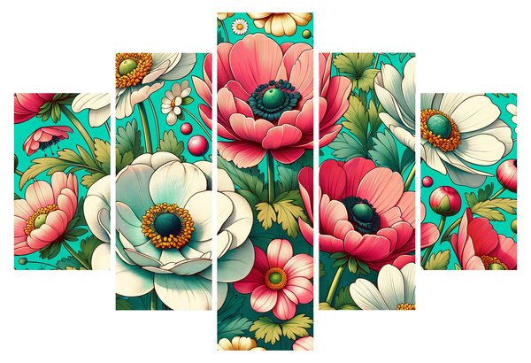 Tablou - Flori pe fundal albastru (150x105 cm)