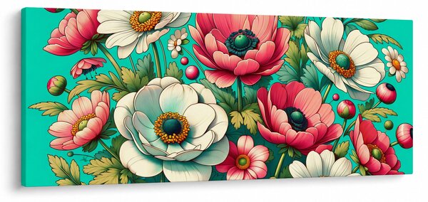 Tablou - Flori pe fundal albastru (120x50 cm)