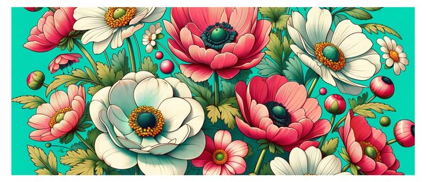 Tablou - Flori pe fundal albastru (120x50 cm)