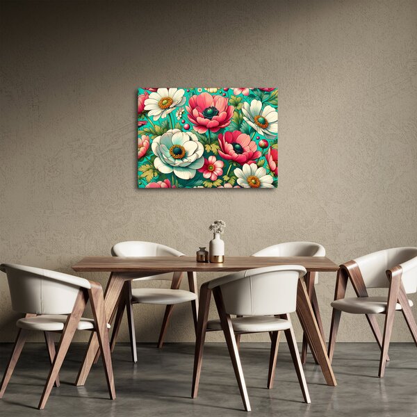 Tablou - Flori pe fundal albastru (70x50 cm)