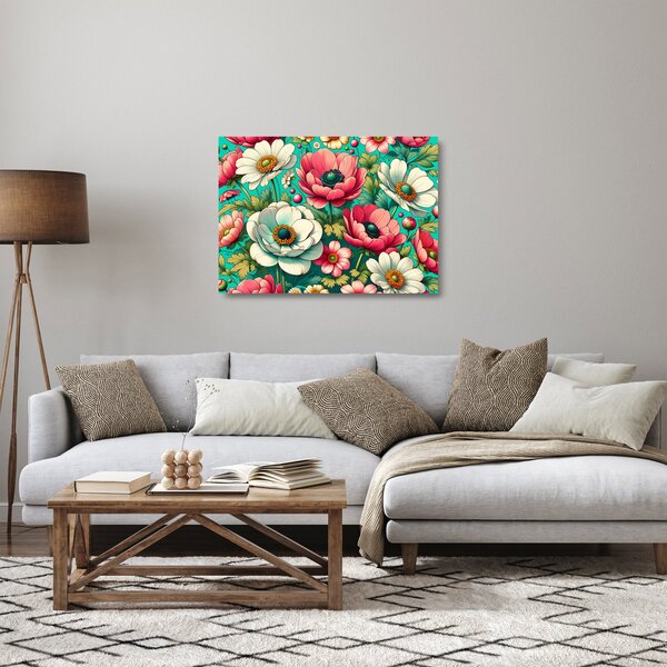 Tablou pe sticlă - Flori pe fundal albastru (70x50 cm)