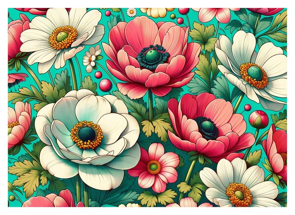 Tablou - Flori pe fundal albastru (70x50 cm)