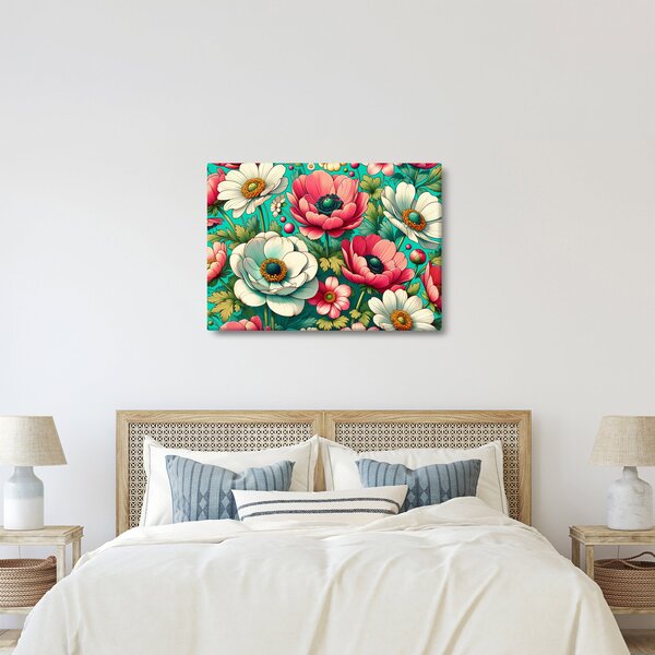 Tablou - Flori pe fundal albastru (70x50 cm)