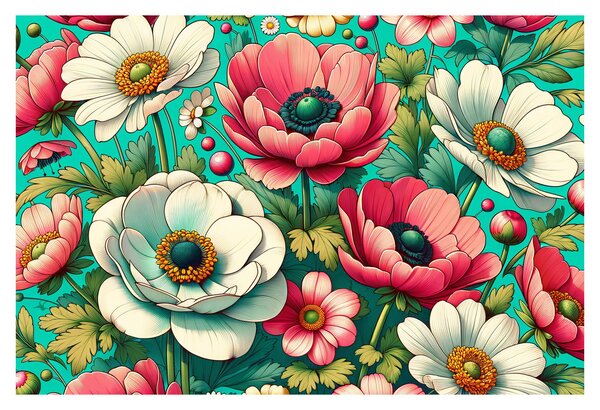 Tablou - Flori pe fundal albastru (90x60 cm)