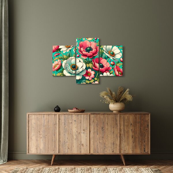 Tablou - Flori pe fundal albastru (90x60 cm)