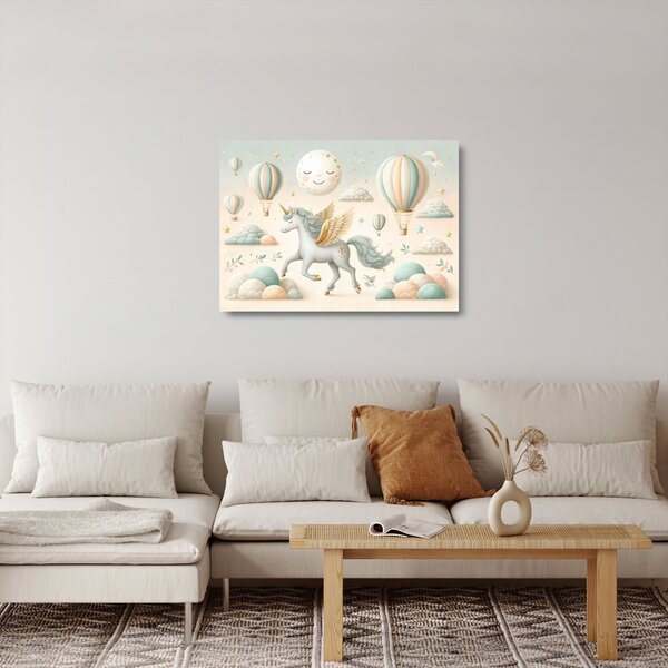 Tablou pe sticlă - Unicorn fericit (70x50 cm)
