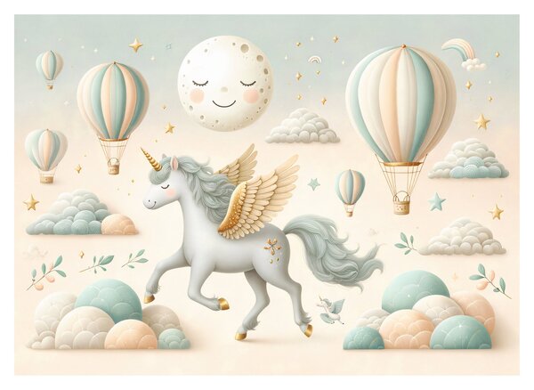 Tablou pe sticlă - Unicorn fericit (70x50 cm)