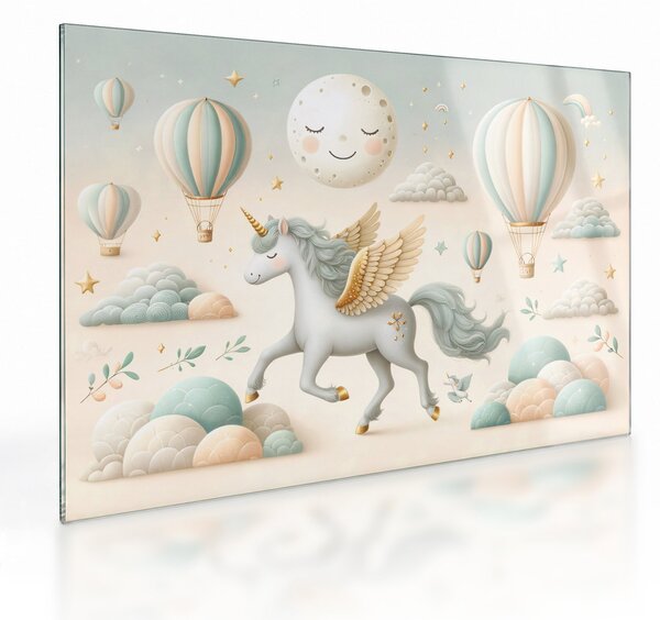 Tablou pe sticlă - Unicorn fericit (70x50 cm)