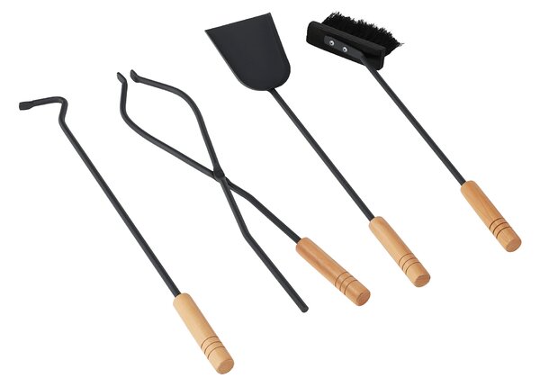 KONDELA Unelte pentru şemineu, fier forjat / lemn, gri închis / natural, RALFO