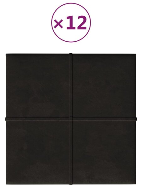 Panouri de perete 12 buc. negru 30x30 cm catifea 1,08m²