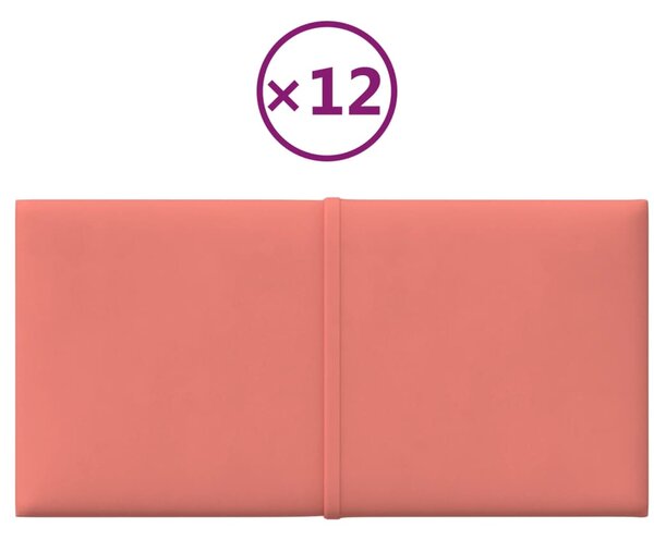 Panouri de perete, 12 buc., roz, 30x15 cm, catifea, 0,54 m²