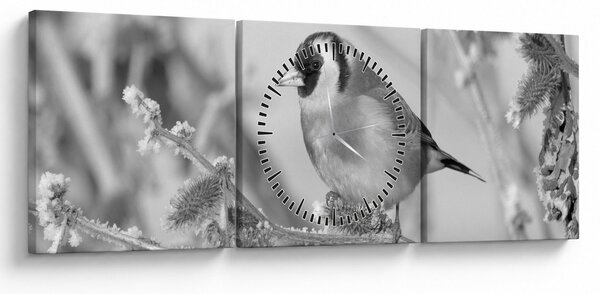 Tablou - O pasăre în timpul iernii (cu ceas) (90x30 cm)