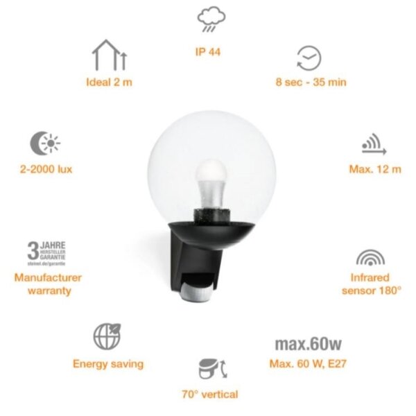 Aplică de exterior cu senzor L585S 1xE27/60W neagră IP44 STEINEL 005535