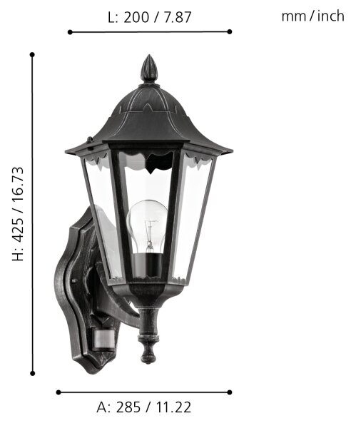 Eglo 93458 - Corp de iluminat perete exterior cu senzor NAVEDO 1xE27/60W/230V