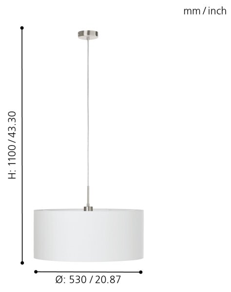 Lustră pe cablu Eglo 31575 PASTERI 1xE27/60W/230V