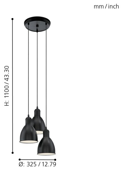 Eglo 49465 - Lustră PRIDDY, 3xE27/60W/230V