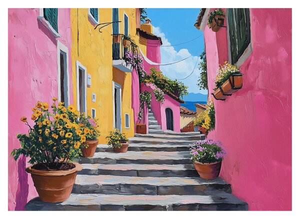 Tablou pe sticlă - Alee roz (70x50 cm)