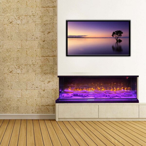 Semineu electric 3 laturi ElectricSun VISTA Mediu, pe perete, podea sau incorporabil, cu sunet, 10 culori, L153xH50cm (Resigilat)