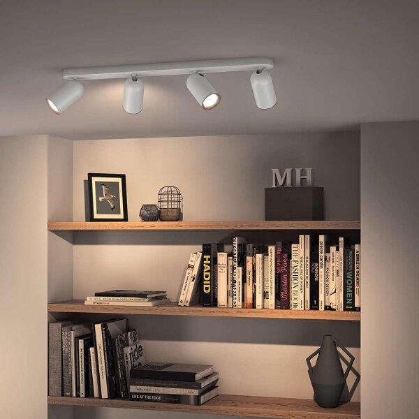 Philips - Spot LED RGBW, reglabil, 4x GU10 / 4,8 W / 230 V / 3000 K, alb + telecomandă