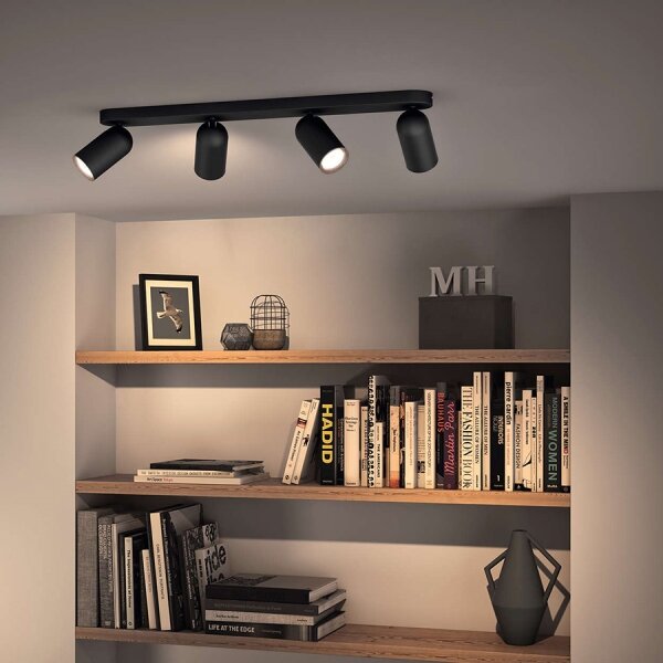 Philips - Spot LED RGBW dimerizabil, 4x GU10, 4,8W, 230V, 3000K, negru + telecomandă