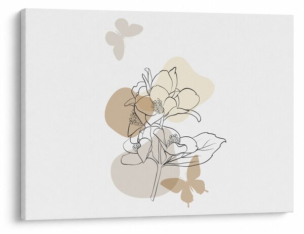 Tablou - Flori bej cu fluture N⁰1 (70x50 cm)