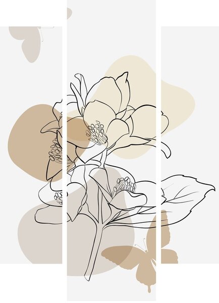 Tablou - Flori bej cu fluture N⁰1 (150x105 cm)
