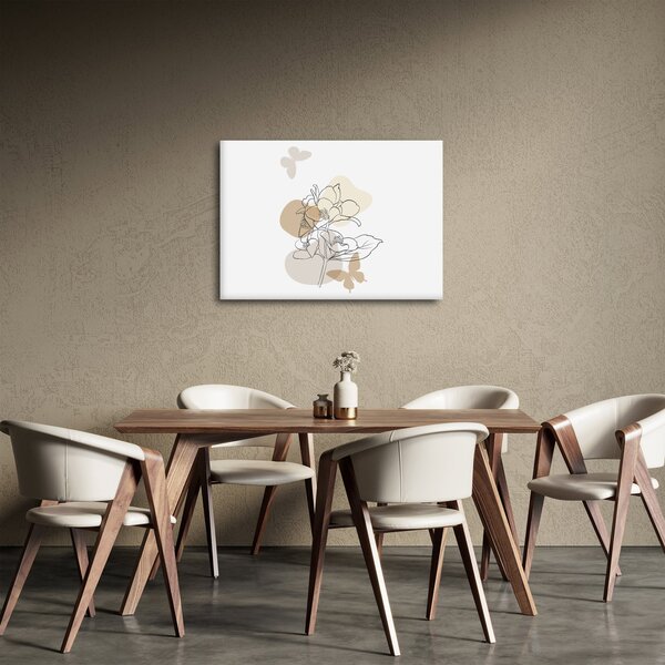 Tablou - Flori bej cu fluture N⁰1 (70x50 cm)