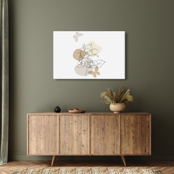 Tablou - Flori bej cu fluture N⁰1 (90x60 cm)