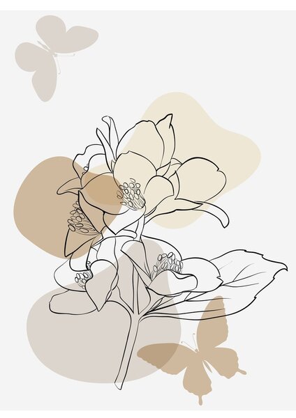 Tablou - Flori bej cu fluture N⁰1 (90x60 cm)