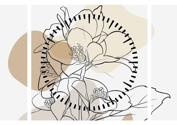 Tablou - Flori bej cu fluture N⁰1 (cu ceas) (90x30 cm)