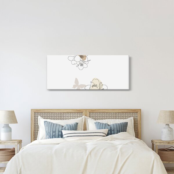 Tablou - Flori bej cu fluture N⁰2 (120x50 cm)
