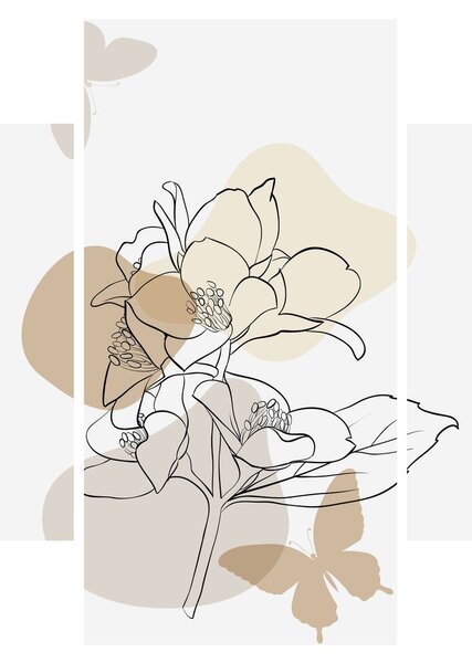 Tablou - Flori bej cu fluture N⁰1 (90x60 cm)