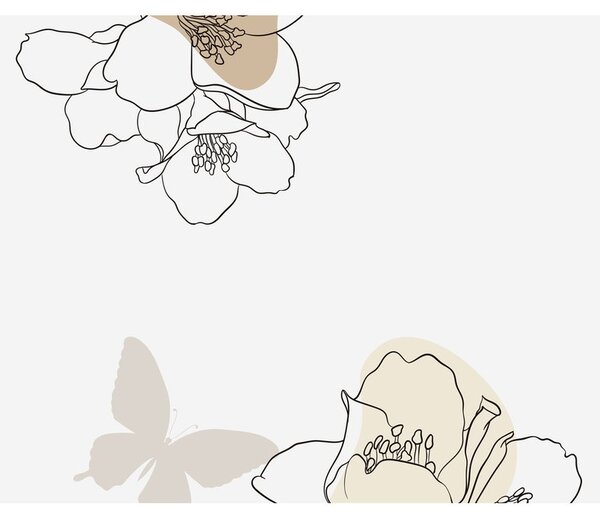Tablou - Flori bej cu fluture N⁰2 (120x50 cm)