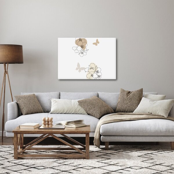 Tablou - Flori bej cu fluture N⁰2 (70x50 cm)