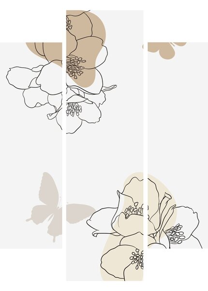 Tablou - Flori bej cu fluture N⁰2 (150x105 cm)