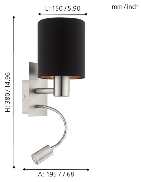 Eglo 96483 - Lampă LED flexibilă PASTERI 1xE27/40W+LED/3,8W negru
