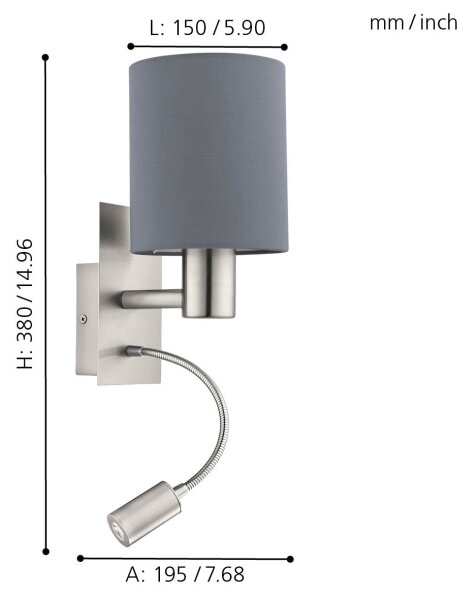 Eglo 96479 - Lampă LED flexibilă PASTERI 1xE27/40W+LED/3,8W gri