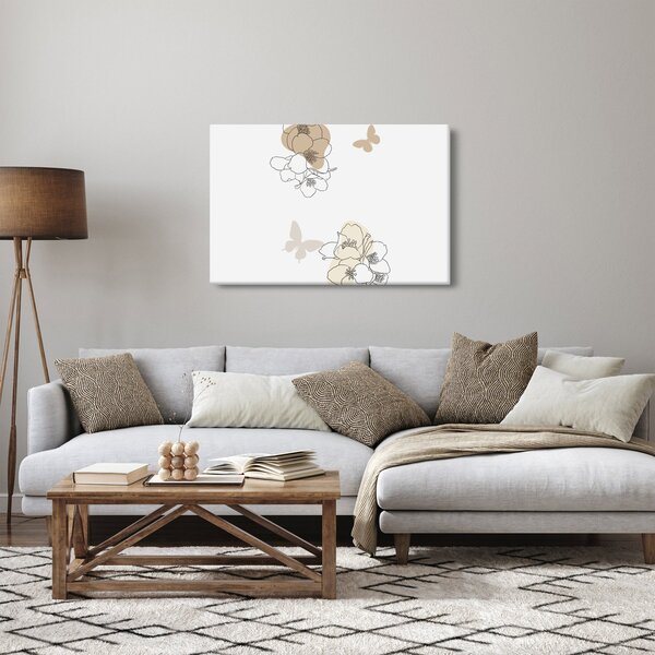 Tablou - Flori bej cu fluture N⁰2 (90x60 cm)