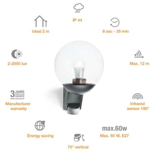 Aplică de exterior cu senzor Steinel 035723 L585S 1xE27/60W/230V IP44