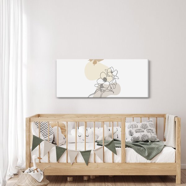 Tablou - Flori bej cu fluture N⁰3 (120x50 cm)