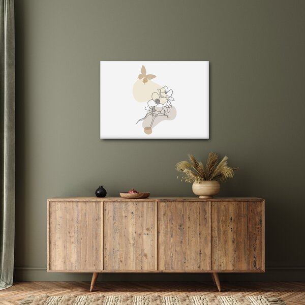 Tablou - Flori bej cu fluture N⁰3 (70x50 cm)
