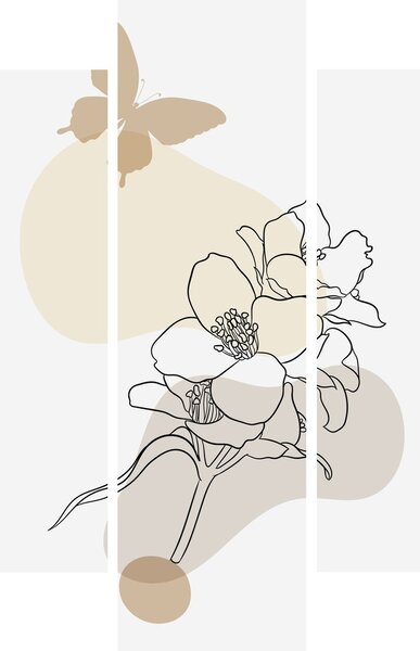 Tablou - Flori bej cu fluture N⁰3 (150x105 cm)