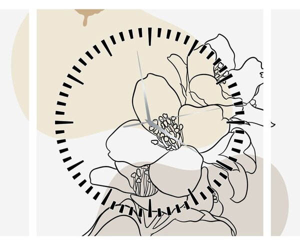 Tablou - Flori bej cu fluture N⁰3 (cu ceas) (90x30 cm)