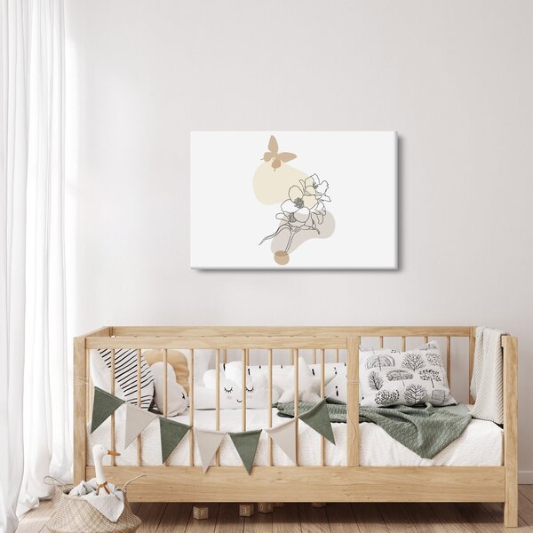 Tablou - Flori bej cu fluture N⁰3 (90x60 cm)