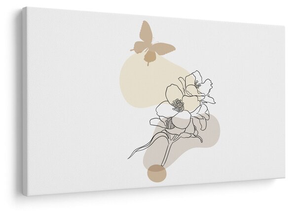 Tablou - Flori bej cu fluture N⁰3 (90x60 cm)