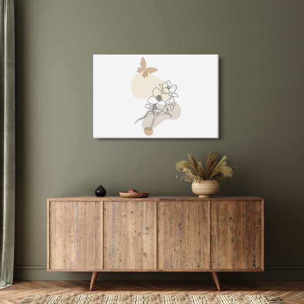 Tablou - Flori bej cu fluture N⁰3 (90x60 cm)