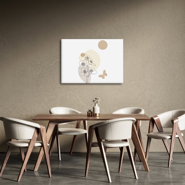 Tablou - Flori bej cu fluture N⁰4 (70x50 cm)