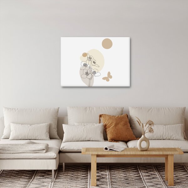 Tablou - Flori bej cu fluture N⁰4 (70x50 cm)