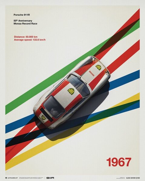 Porsche 911R - BP Racing - Monza - 1967 Reproducere, (40 x 50 cm)
